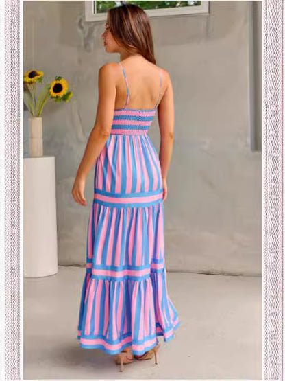 Striped Floral Maxi Dress